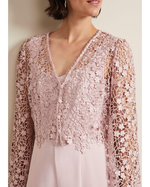 Phase Eight 's Petite Mariposa Pale Pink Lace Jumpsuit