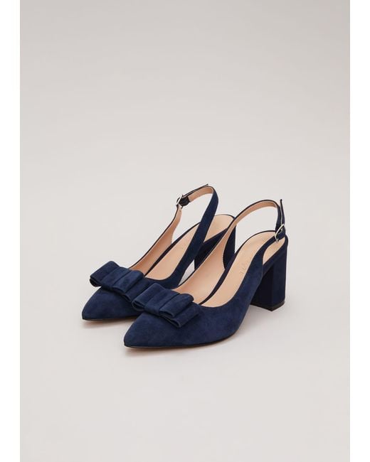 Phase Eight Blue Bow Front Slingback Block Heel Shoes