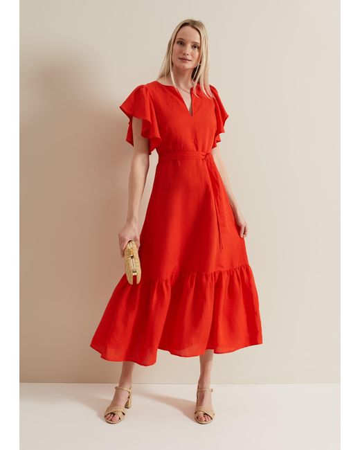 Phase Eight 's Morgan Red Linen Midi Dress