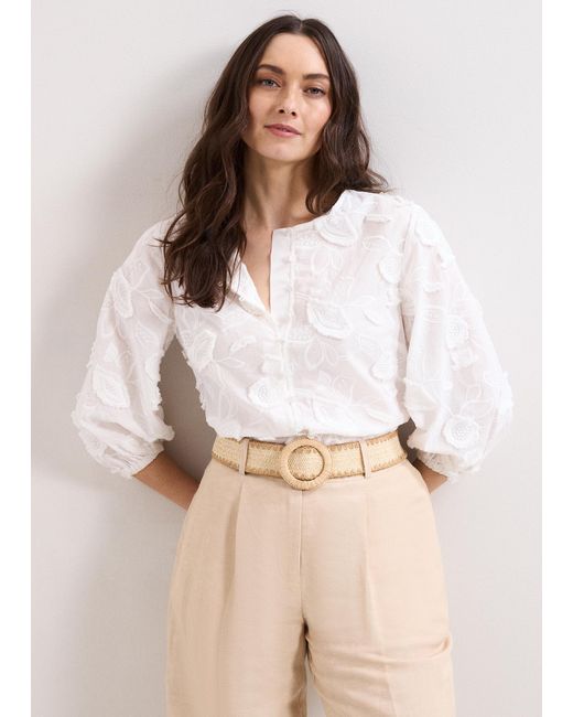 Phase Eight Natural Daisy Textured Long Sleeve Blouse