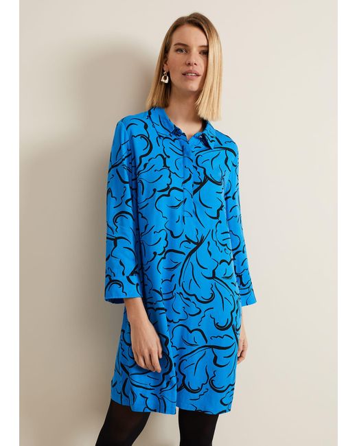 Phase Eight Blue 's Marina Leaf Print Tunic Dress