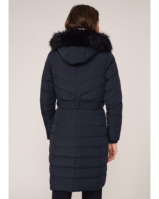 Phase Eight Blue Elouise Buckle Long Puffer Coat