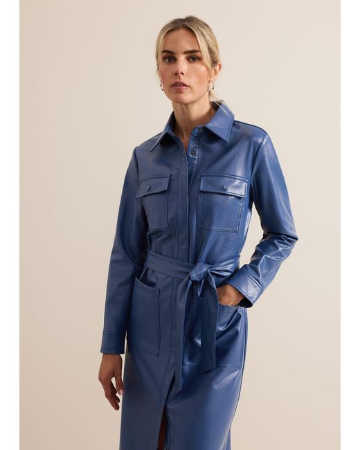Phase Eight Blue Dila Faux Leather Midi Dress