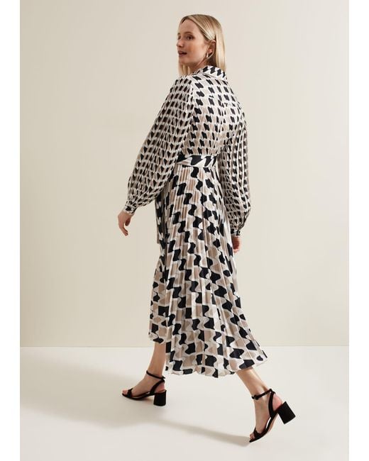 Phase Eight Natural Lyric Geo Pleated Midi Dress