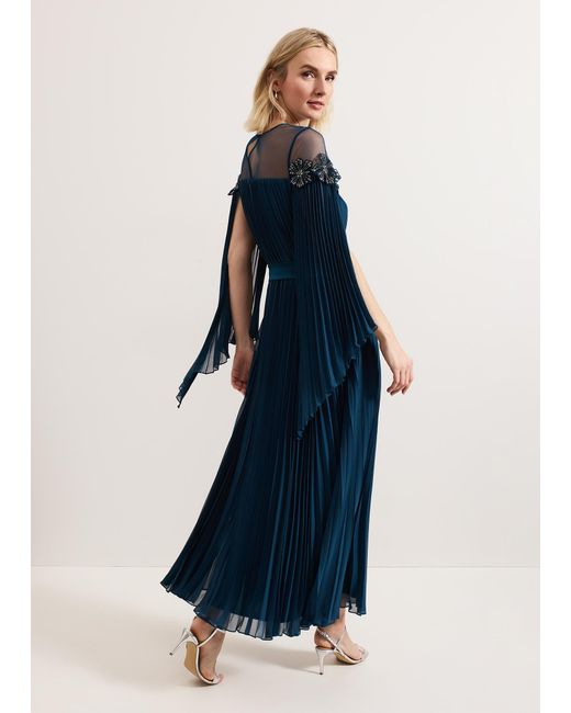 Phase Eight Blue Mavery Beaded Pleated Maxi Dress