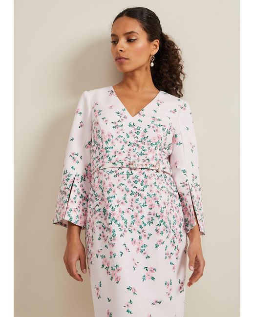 Phase Eight White 's Petite Giovanna Floral Belted Dress