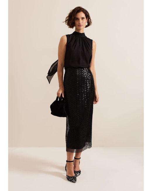 Phase Eight Natural Mauve Mesh Sequin Midi Skirt