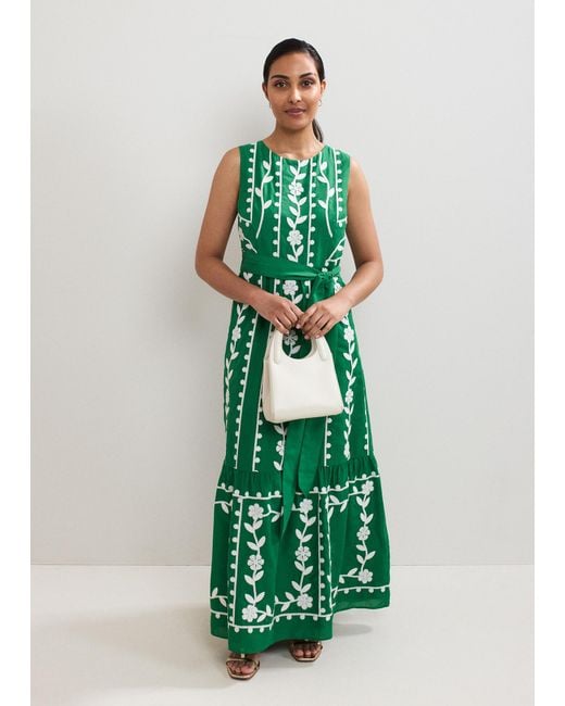 Phase Eight Green Ida Petite Embroidered Midaxi Floral Dress