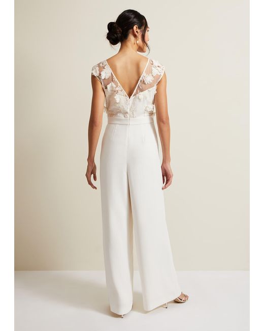 Phase Eight White 's Cherie Bridal Floral Textured Jumpsuit