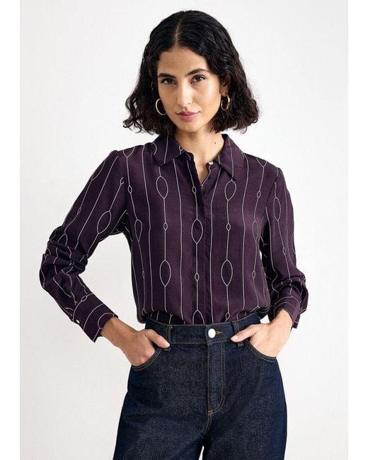 Phase Eight Blue Jacqueline Geo Collared Long Sleeve Blouse