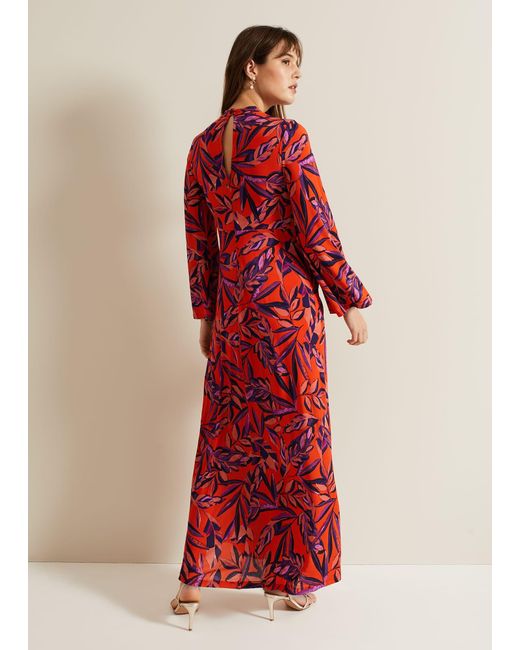 Phase Eight Red Briella Jersey Leaf Print Maxi Dress