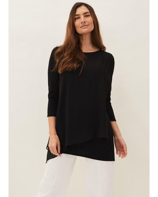 Phase Eight Black Mika Ruched Longline Top