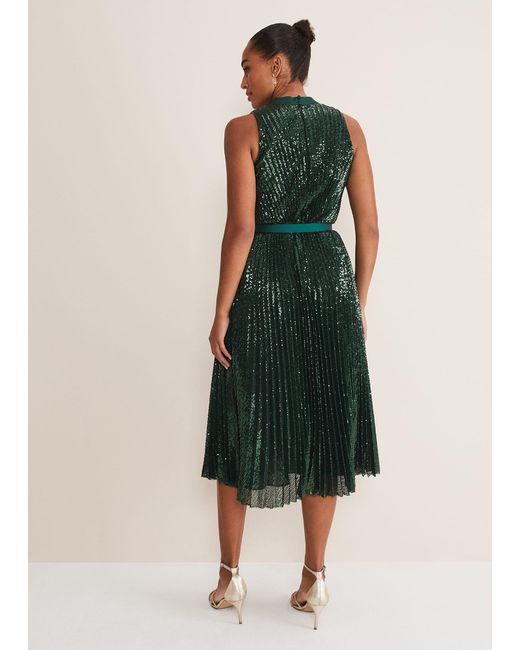 Phase Eight Green Simara Sequin Pleat Dress