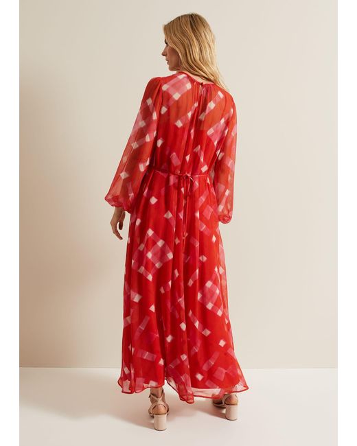 Phase Eight Red Tatianna Check Maxi Dress