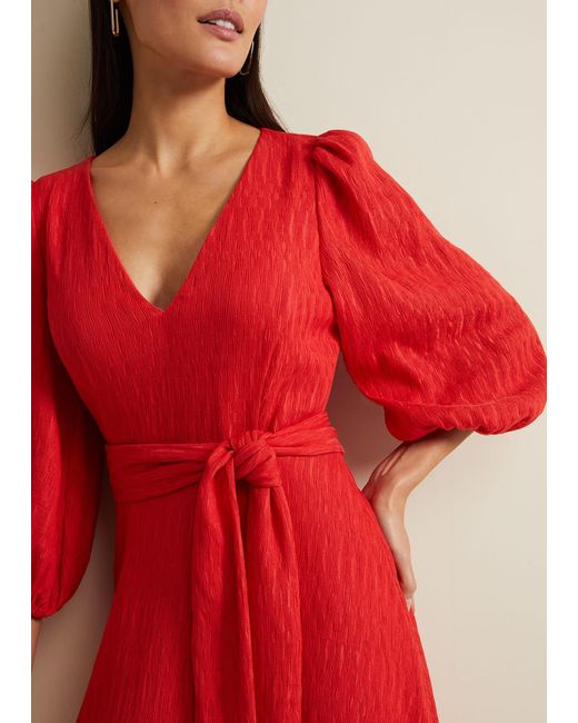 Phase Eight Red 's Marilyn Puff Sleeve Midi Dress