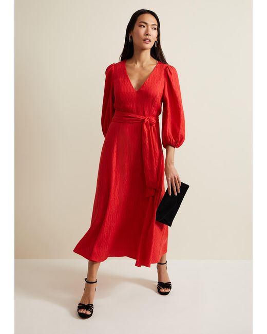 Phase Eight Red 's Marilyn Puff Sleeve Midi Dress