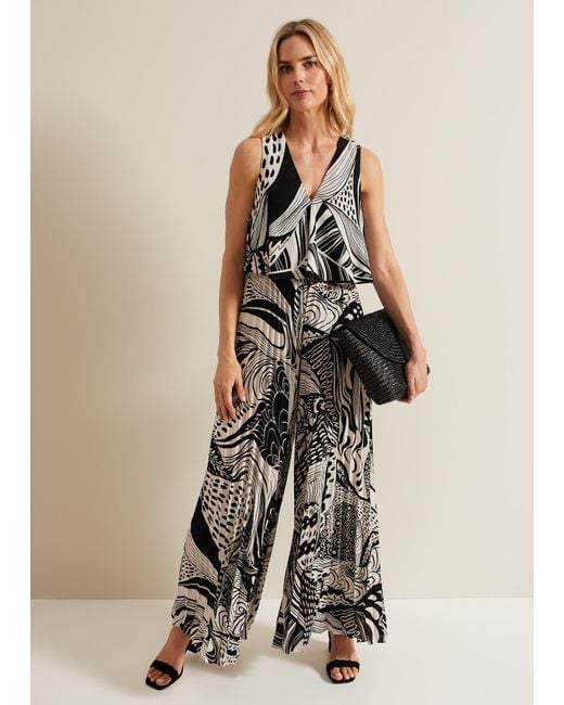 Phase Eight Natural Saskia Abstract Pleated Jumpsuit