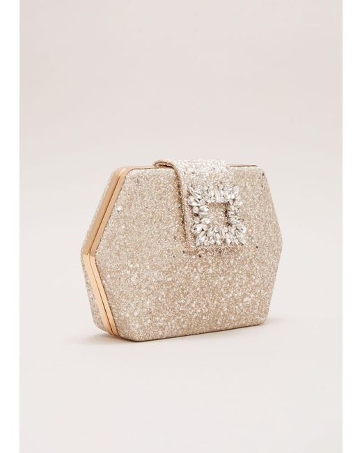 Phase Eight Natural Glitter Embellished Hexagon Bag