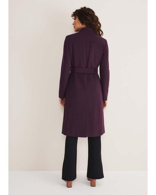 Phase Eight Purple Susie Collarless Wrap Coat