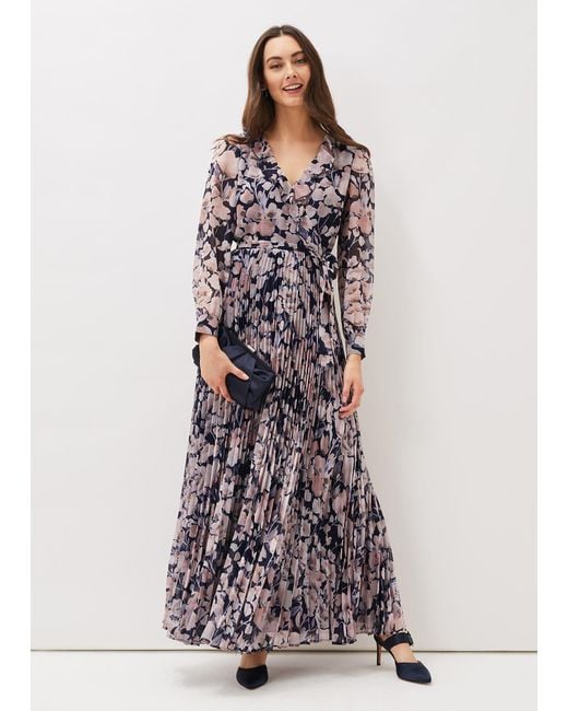 Phase Eight Blue Fredrika Floral Pleated Maxi Dress
