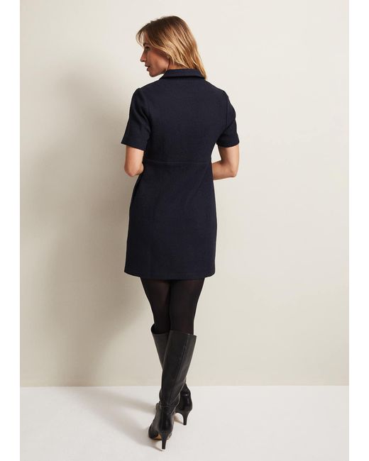 Phase Eight Blue Lana Tweed Zip Tunic Mini Dress