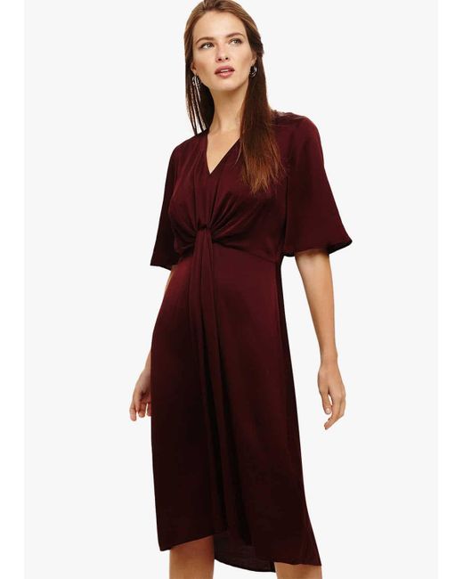 Phase Eight Red Rosina Fluted Knot Midi Dress
