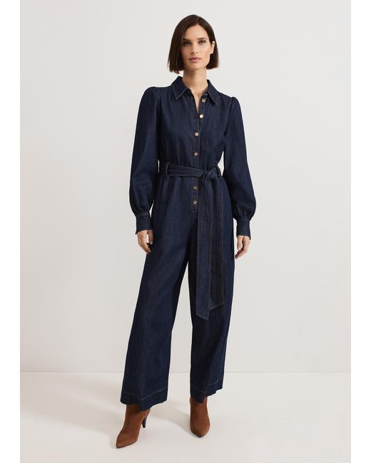 Phase Eight Blue Gemma Denim Collared Jumpsuit