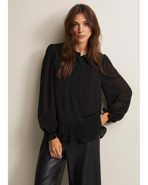 Phase Eight Black April Ruffle Blouse