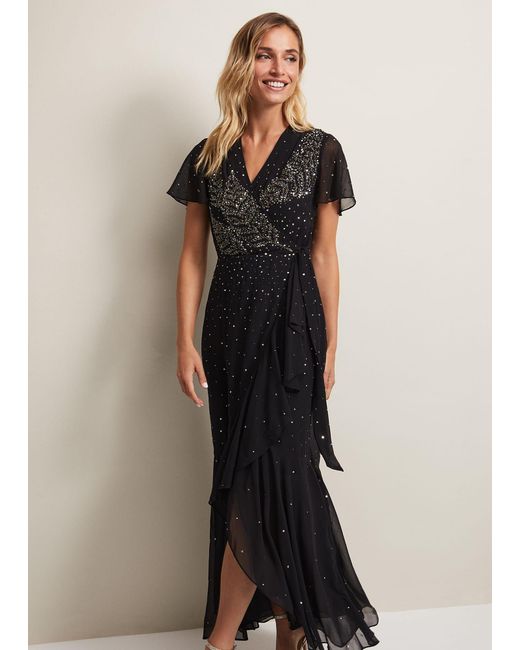 Phase Eight Natural 's Melody Sequin Feather Maxi Dress