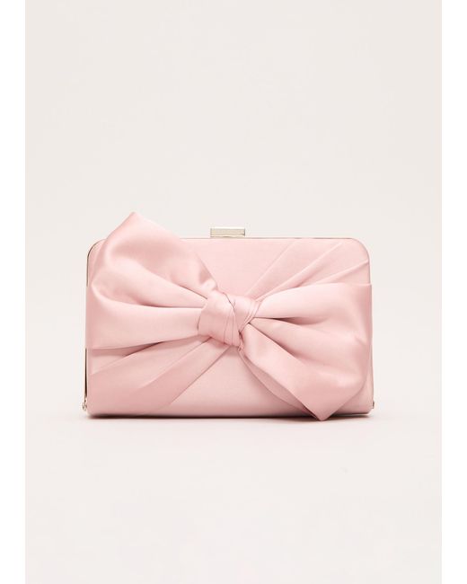 Phase Eight Pink Satin Knot Front Box Clutch Bag