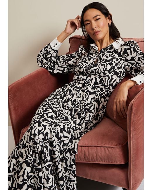 Phase Eight s Bonnie Black Bow Shirt Midi Dress in White Lyst UK