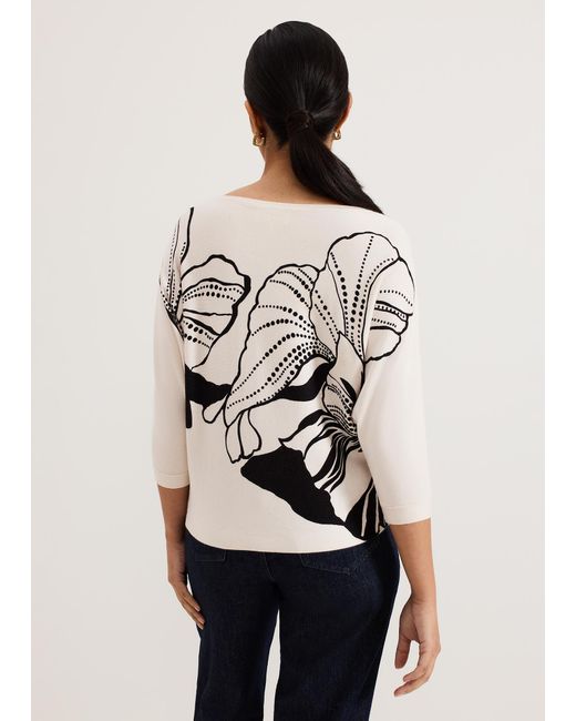 Phase Eight White Petite Poppie Print Studd Batwing Top