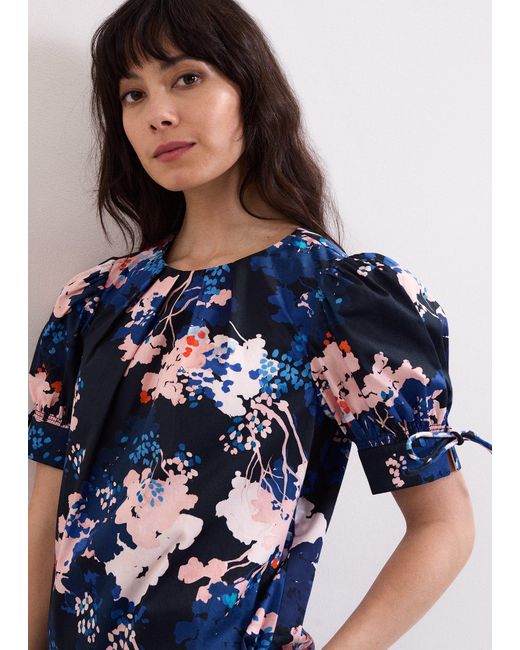 Phase Eight Blue Caris Printed Cotton Blouse