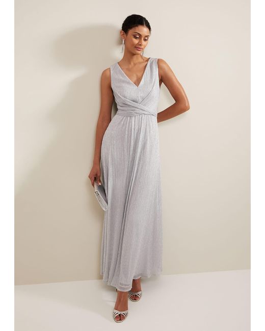 Phase Eight Natural Artemis Plisse Shimmer Maxi Dress