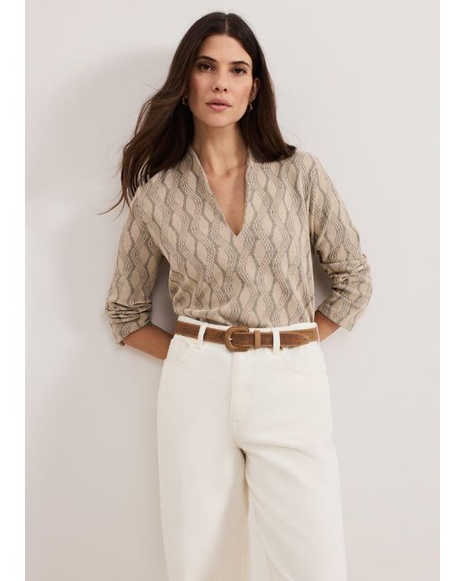Phase Eight Natural Rena V Neck Textured Top