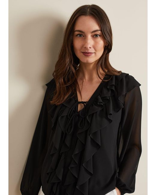 Phase Eight Black Ivana Ruffle Blouse