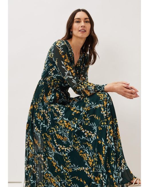 Phase Eight Green Carmen Pleated Maxi Dress
