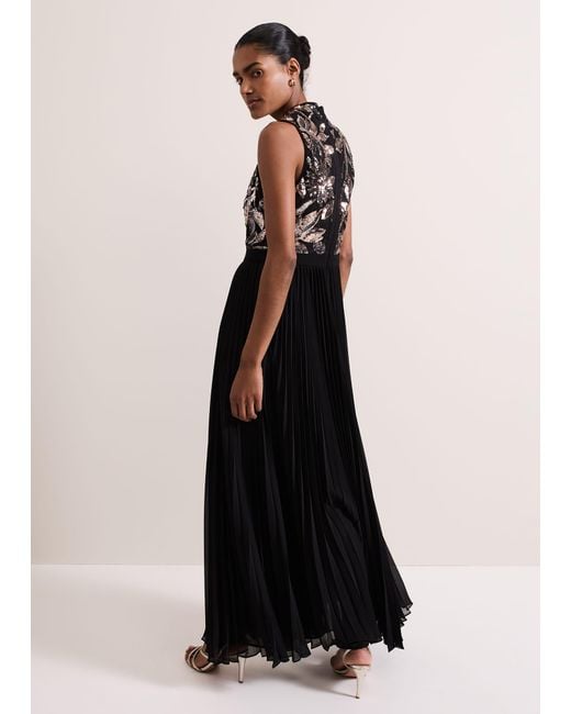 Phase Eight Black Emalise Sequin Pleat Maxi Dress