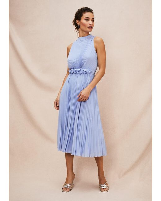 Phase Eight Blue Simara Pleated Midi Dress