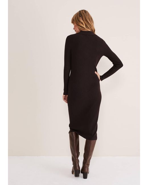 Phase Eight Black Rosa Ribbed Button Through Dress