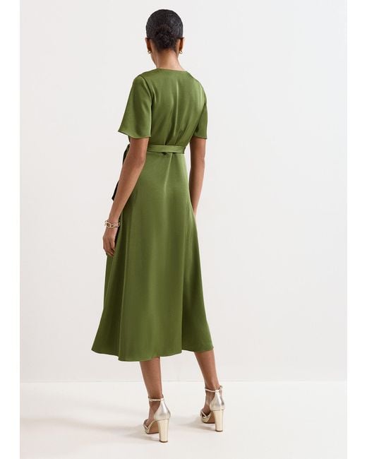 Phase Eight Green Julissa Satin Wrap Midi Dress