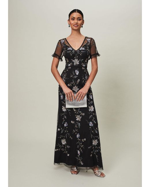 Phase Eight Black 's Sierra Sequin Floral Dress