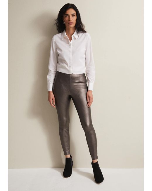 Phase Eight Natural 's Amina Silver Faux Leather Jeggings