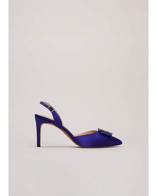Phase Eight 's Blue Satin Embellished Slingback Heels