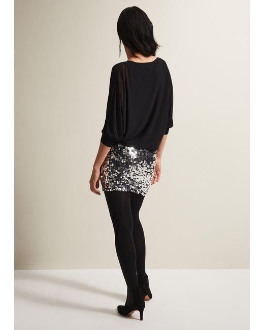 Phase Eight Black Becca Sequin Batwing Mini Dress