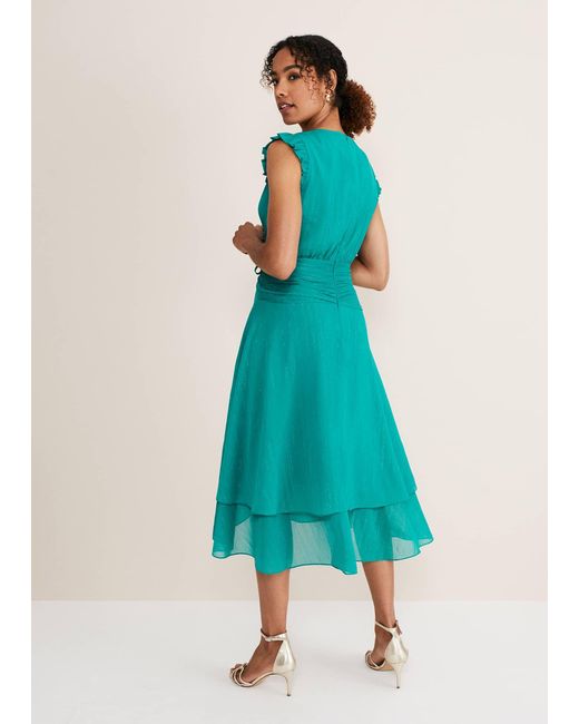 Phase Eight Blue Cressinda Ruched Midi Dress
