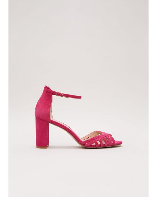 Phase Eight Pink Suede Lattice Block Heel