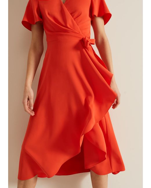 Phase Eight Red 's Julissa Ruffle Wrap Midi Dress