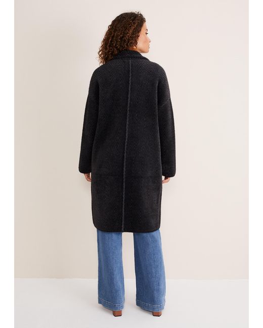 Phase Eight Black Floressa Fluffy Chevron Coat