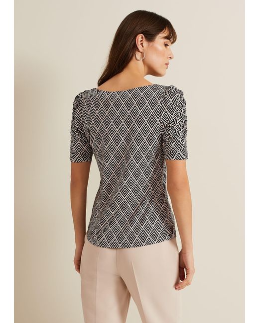 Phase Eight Gray Evelyn Geo Print Top
